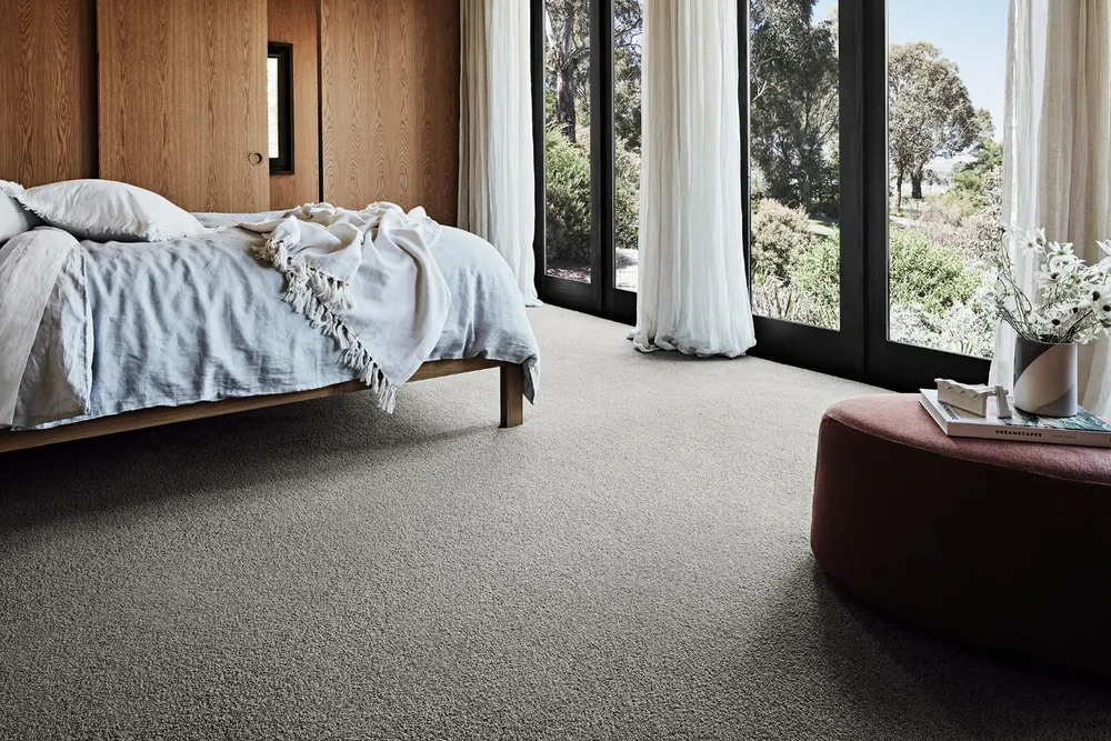 Soft grey carpet in a bedroom, Camberwell Floorworld