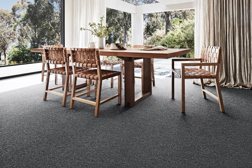 Charcoal carpet in a dining room, Camberwell Floorworld